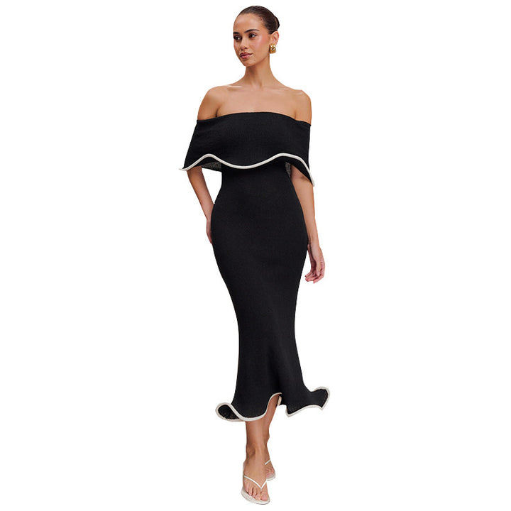 Femme Off-Shoulder Rüschentaschen Maxi Kjole Stilla