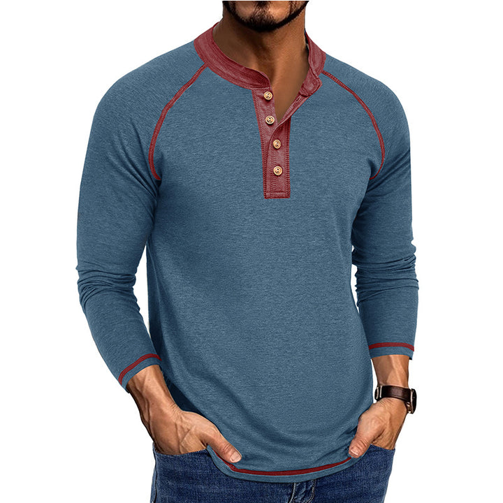 Herrer Langærmet Henley T-shirt med moderne knapdesign og kontrastsømme Stilla