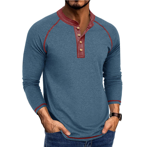 Herrer Langærmet Henley T-shirt med moderne knapdesign og kontrastsømme Stilla