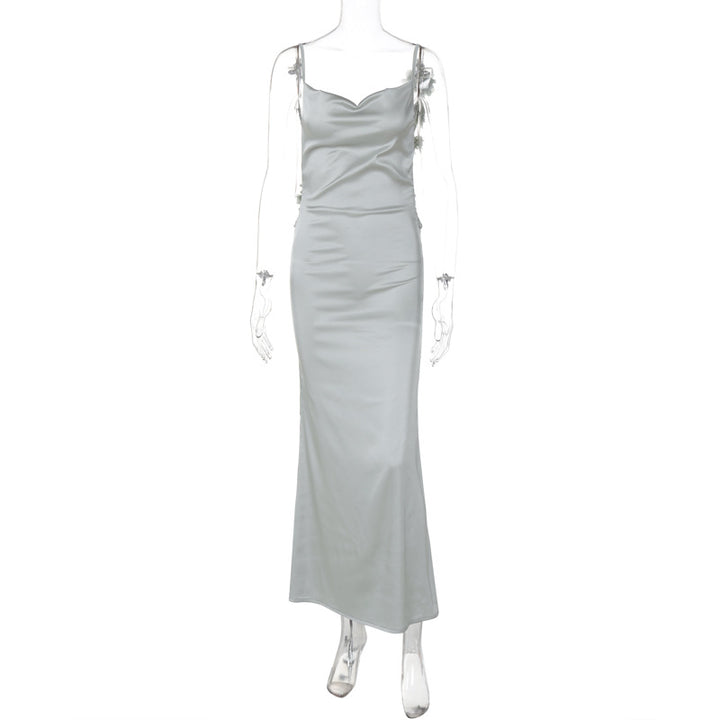 Dame Satin Maxikjole med fine stropper og elegant drapering Skovae