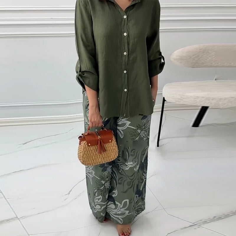 Dame Bohemian Linned overdel med ties front og vidde bukser Stilla