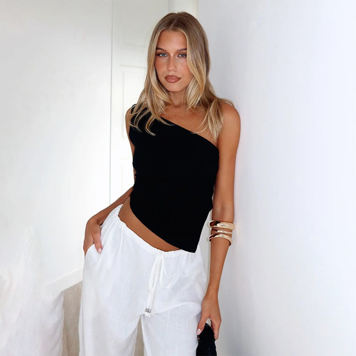 Dame asymmetrisk draperet top Stilla