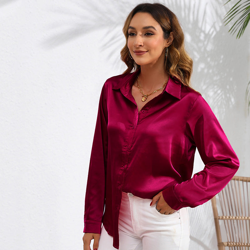 Dame Elegant Silke Bluse med knapbar Front og Sløjfe Stilla