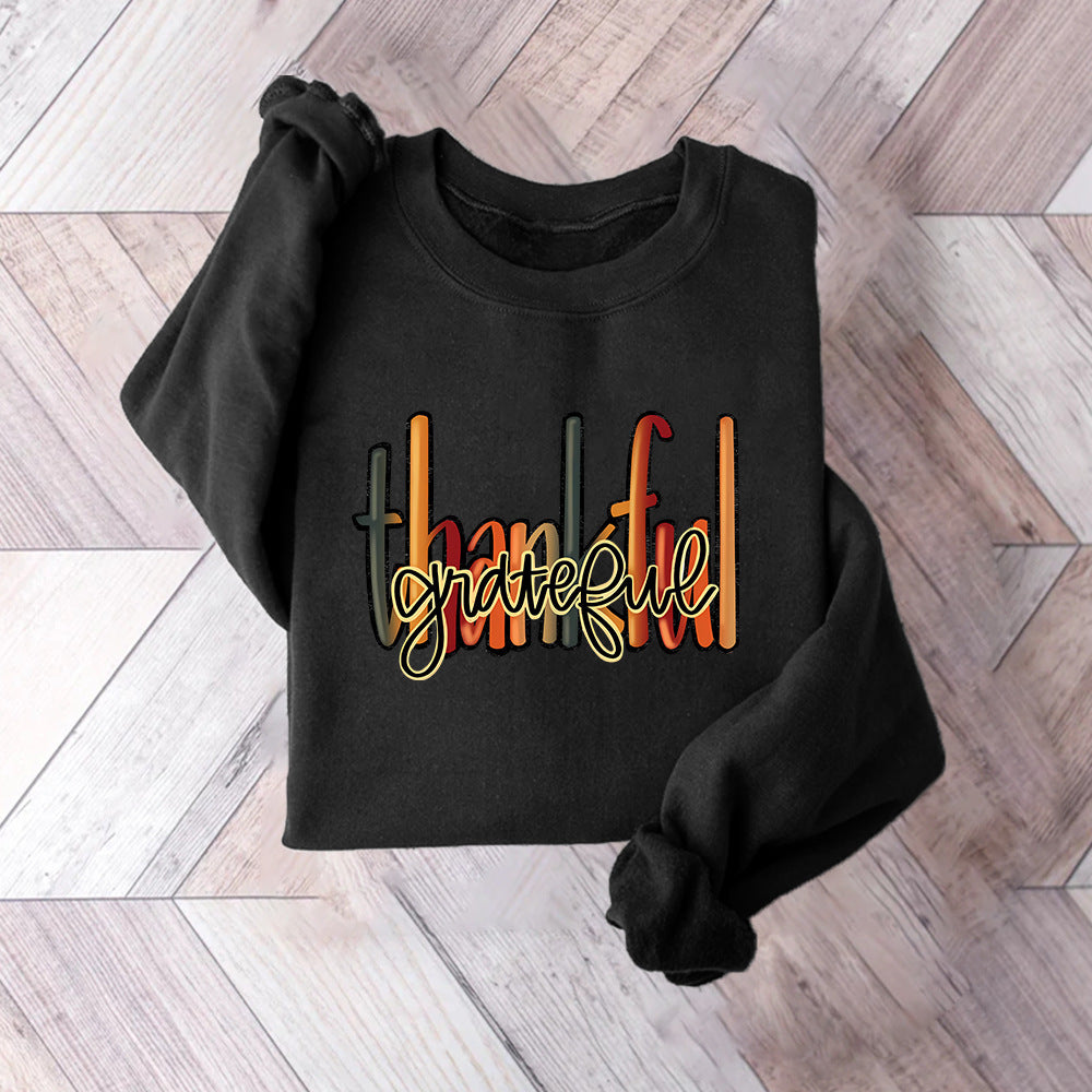 Kvinders sweatshirt med kreativ "thankful" tekst og behagelig pasform Stilla