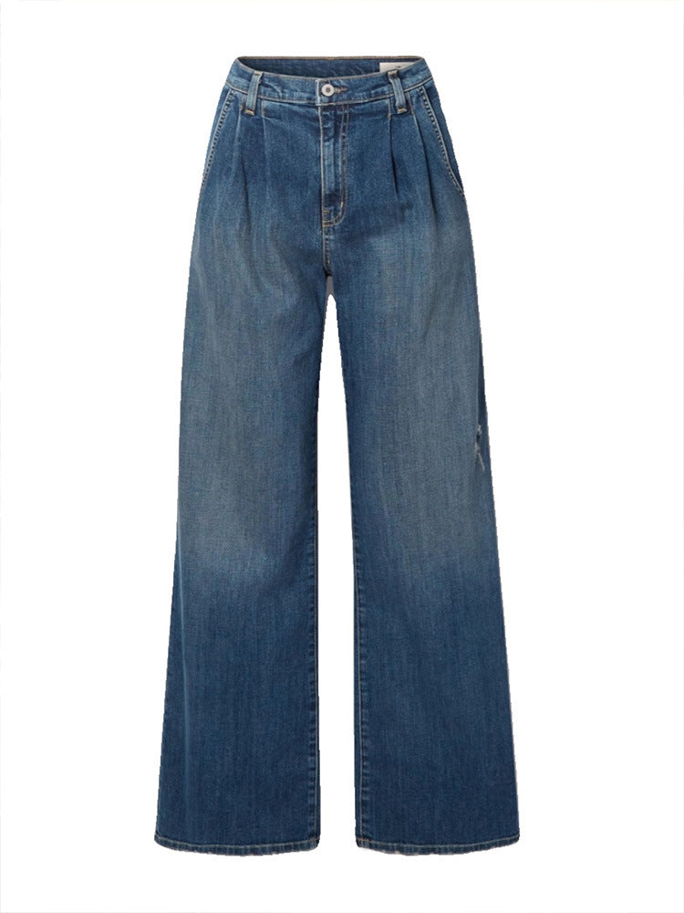 Dame bredskårne jeans med høj talje og elegante folder Stilla