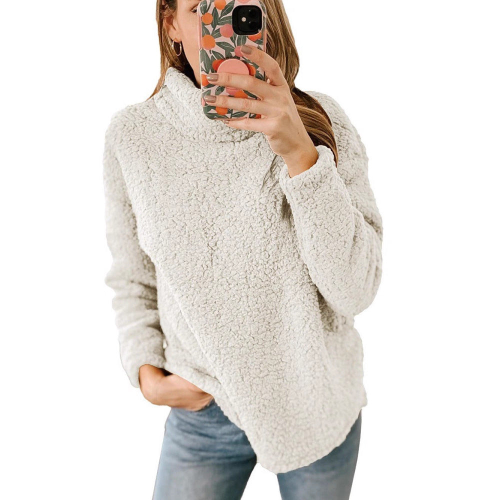 Kvinders hyggelige fleece sweater med høj krave og struktureret overflade Stilla