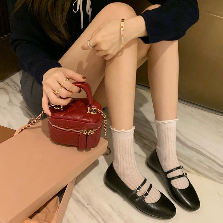 Dame elegante Mary Jane Ballerinas med dobbelt rem og glitrende detaljer Stilla