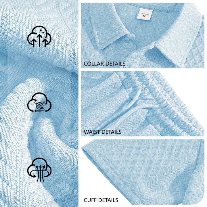 Herrer nan struktureret polo-shirt- og bermuda-shorts-sæt fra quiltet bomuldsblanding Skovae