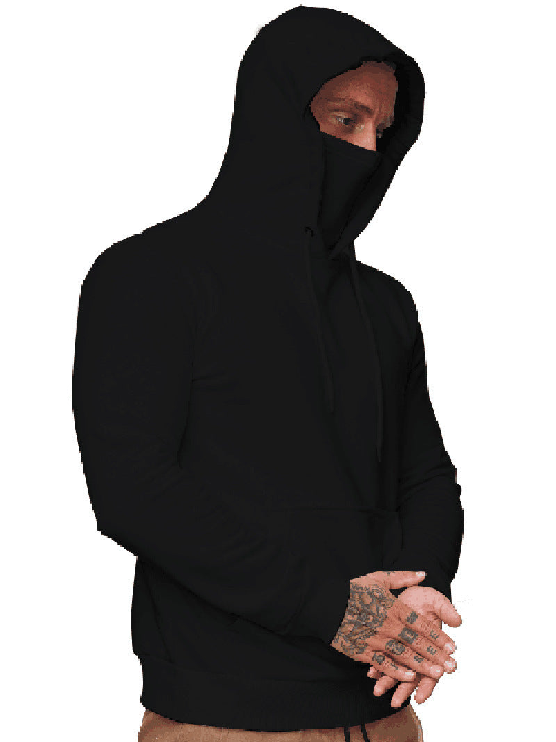 Herren nan hoodie med integreret halskrave ansigtsschutz, kænguru lomme og ribkant Skovae