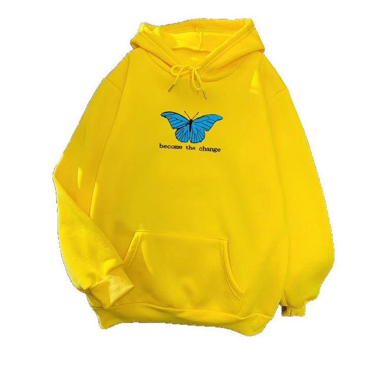 Kvinders hoodie med kort skæring og unikt sommerfugl motiv Skovae