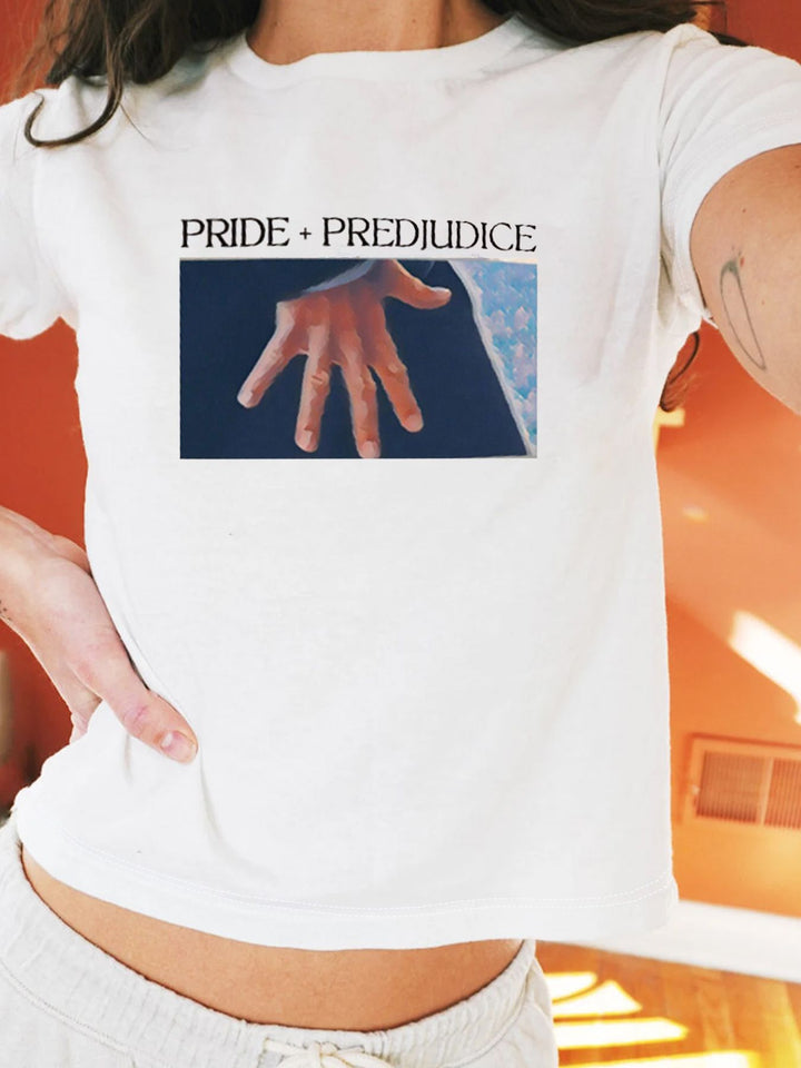 Dame Crop-T-Shirt med kreativt bjørnemotiv og sjovt citat Skovae