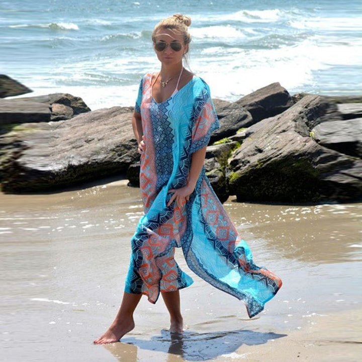 Dame Strandkaftan med kunstnerisk geometrisk design Stilla