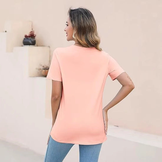 Dame løs Basic T-shirt med Rund halsudskæring Stilla