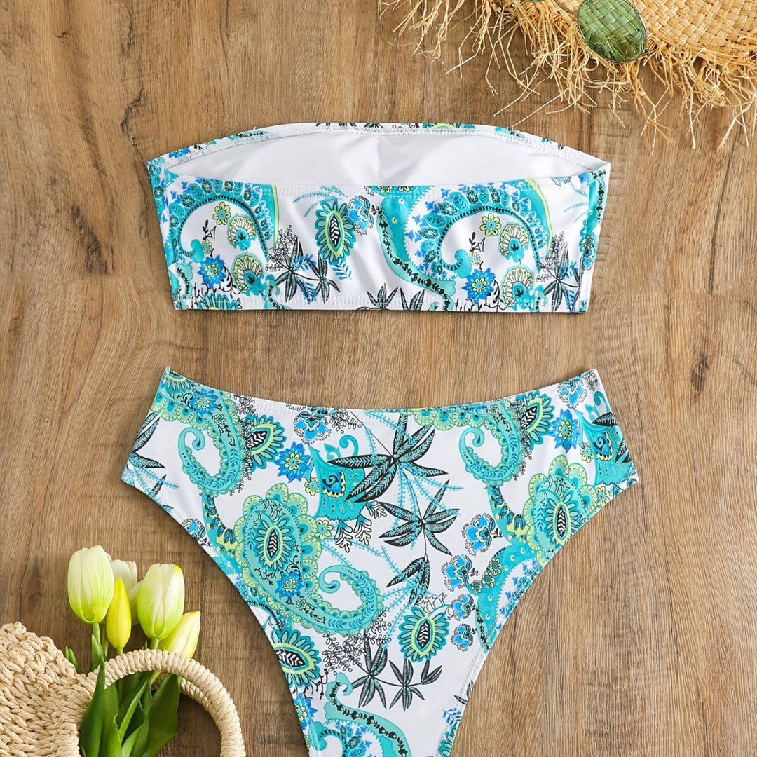 Dame Bandeau-bikini-sæt med elegante muslingedetaljer Skovae