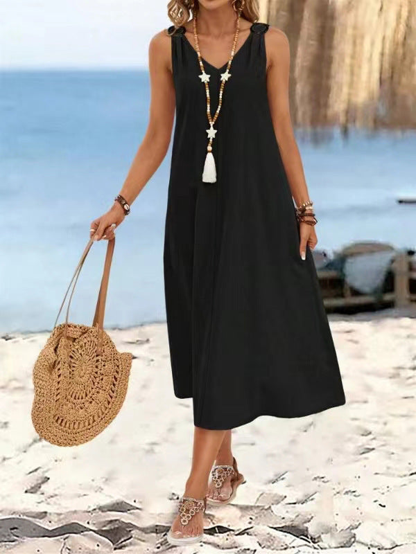 Femme Flowing A-line Maxi Kjole med justerbare stropper Stilla