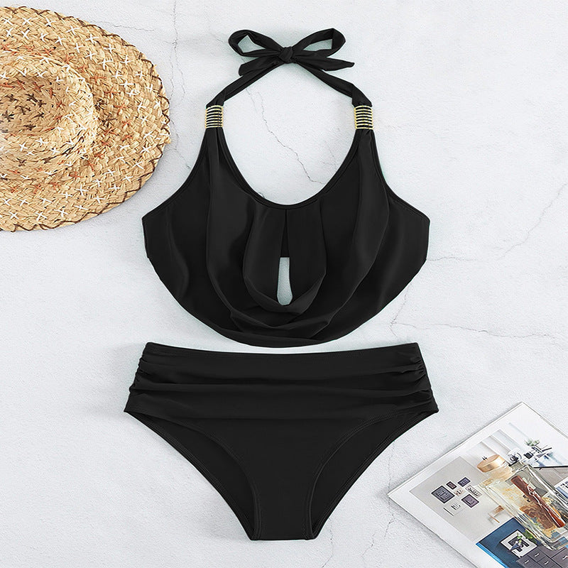 Dame højtaljet one-piece badedragt med elegant indpakningsdesign Skovae