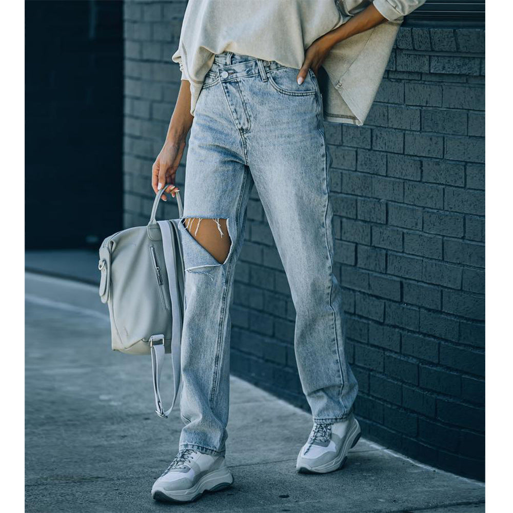 Dame Destroyed Jeans i Vintage Stil Stilla