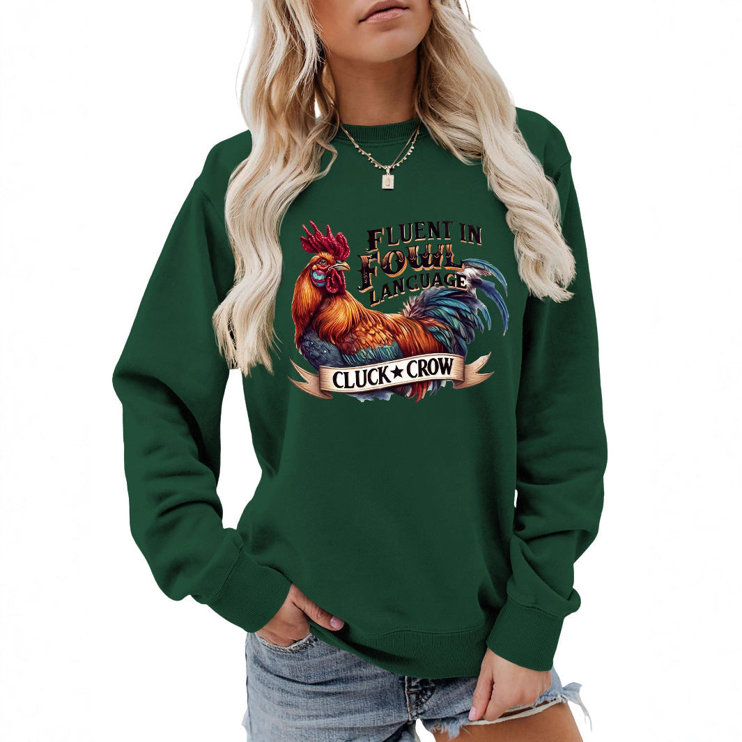 Kvinders sweatshirt med humoristisk kyllingemotiv og behagelig pasform Stilla