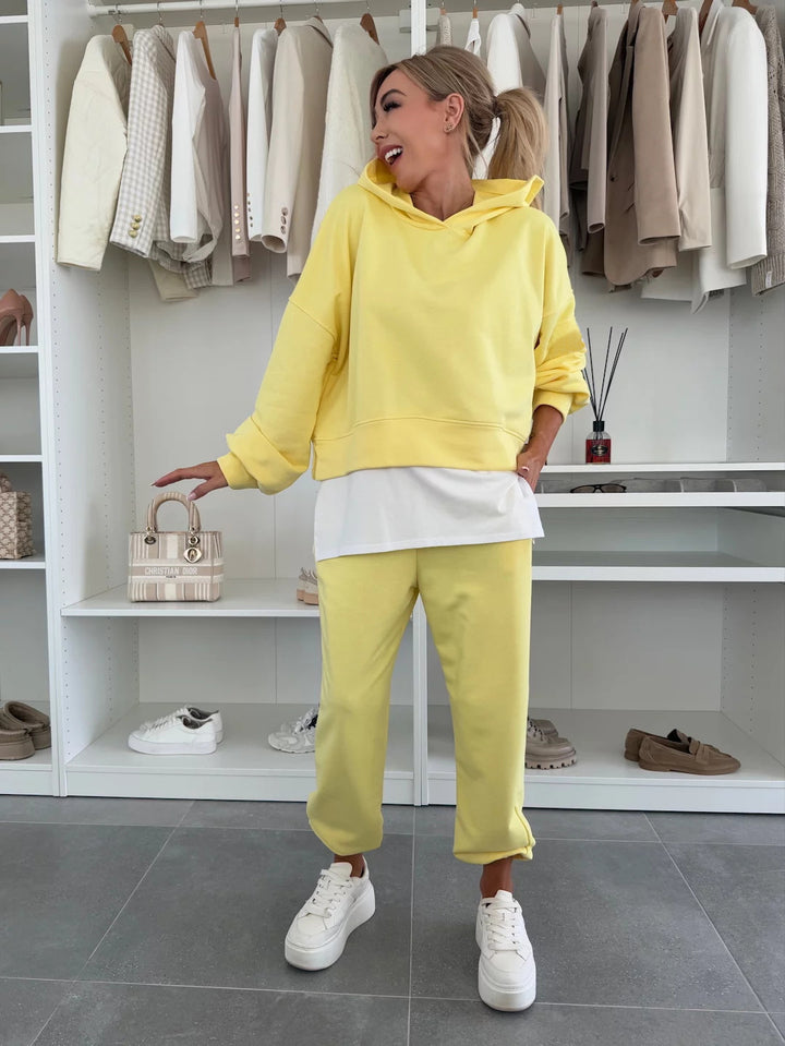 Dame afslappet hoodie og joggers sæt med praktiske lommer og elastisk taljeband