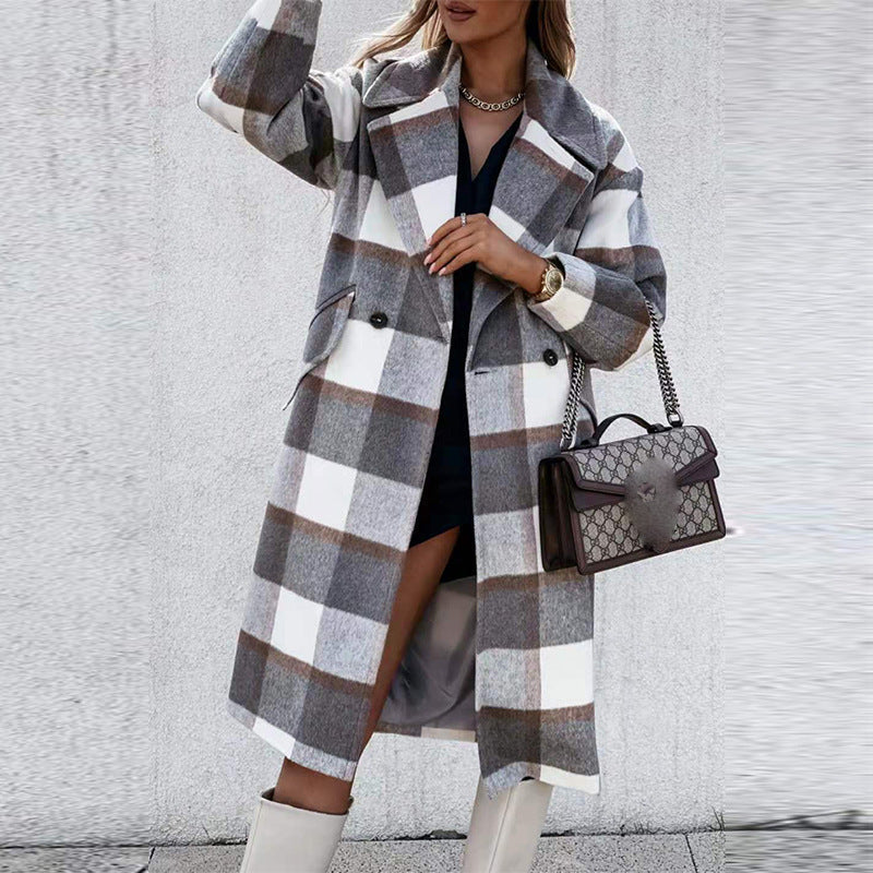 Stilla | Vintage stil ternet uldfrakke, lang