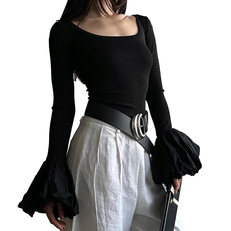 Femme Off-Shoulder Rib-Top med overdrevne ballonærmer Stilla