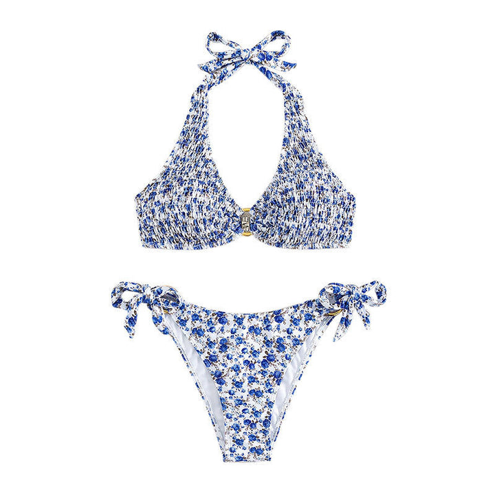 Dame bikini-sæt med bundet stropper og blomsterdesign Stilla