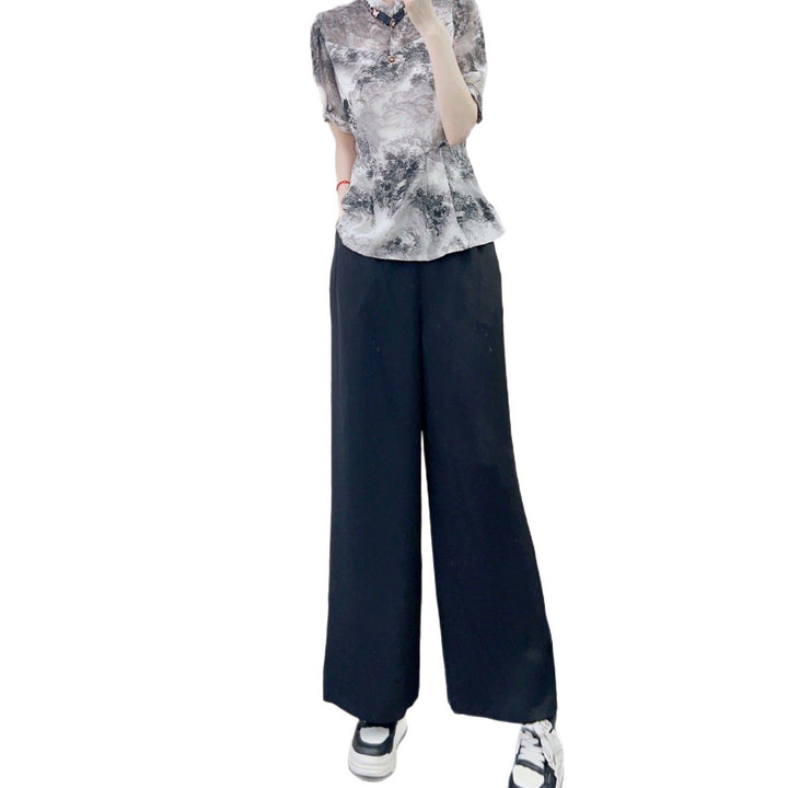 Dame Elegant Bluse med grafisk mønster og moderigtig krave Stilla