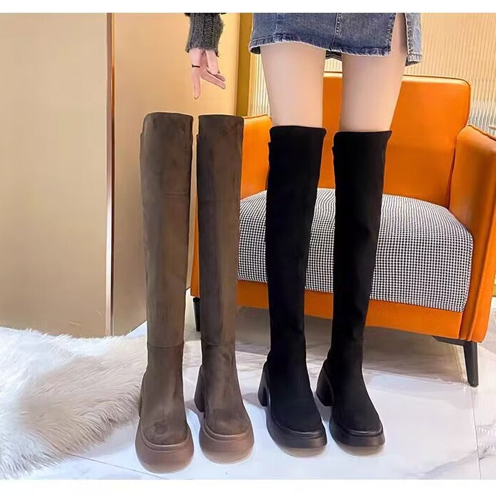 Dame Overknee Støvler med elegant Blokhæl og moderigtigt Suede Overmateriale Stilla