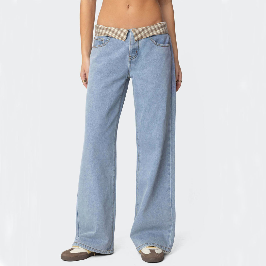 Dame Vidde Jeans med ternet bånd Skovae