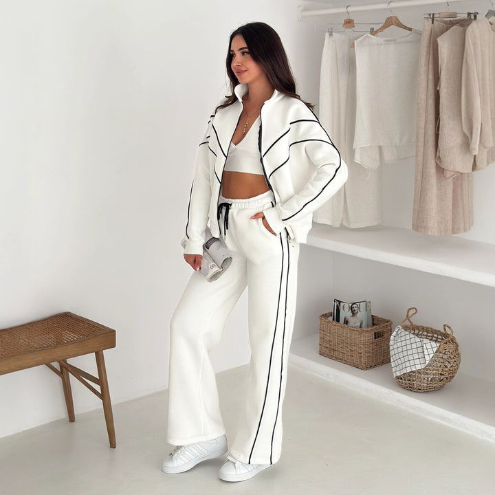 Kvinders sporty lounge set med lynlås og kontrastsyning Skovae