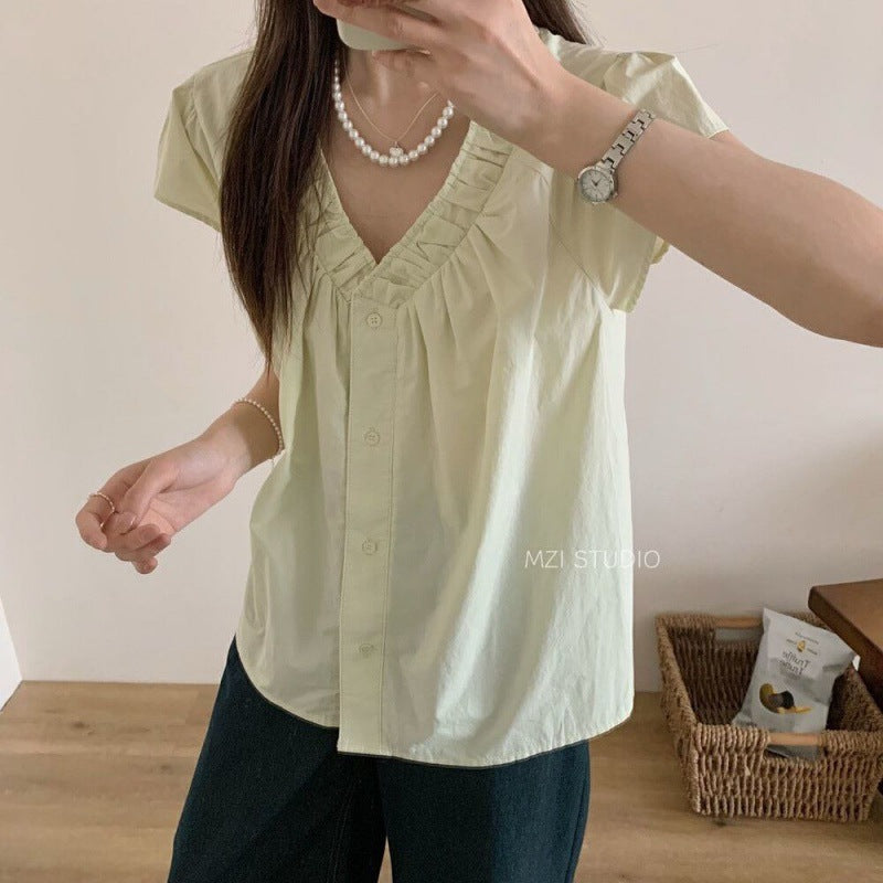Femme Rille skjorte med V-udskæring casual bluse Stilla