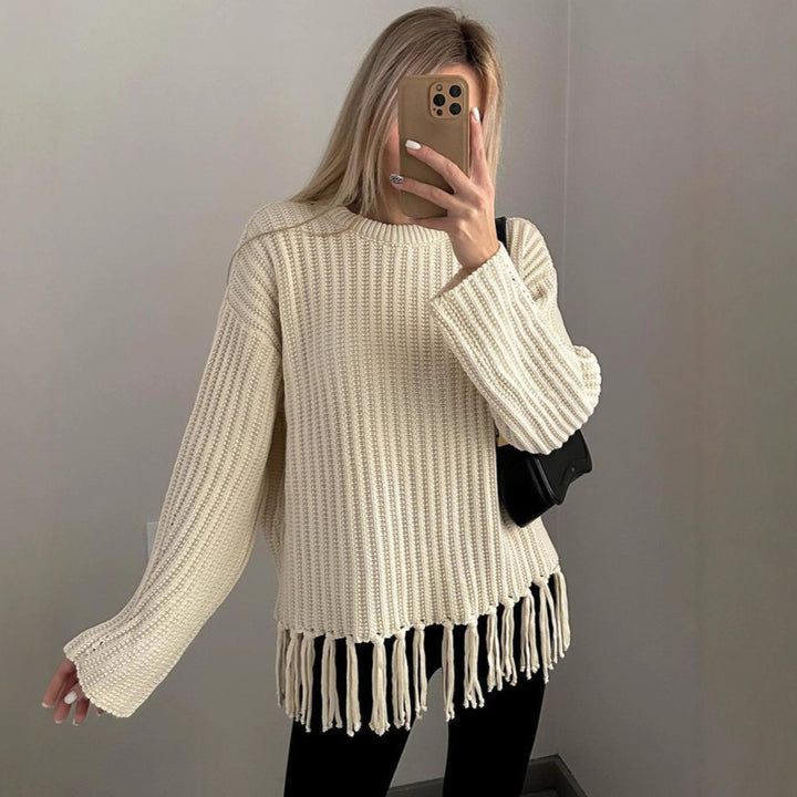 Kvinder Strikket Sweater med Frynser Skovae