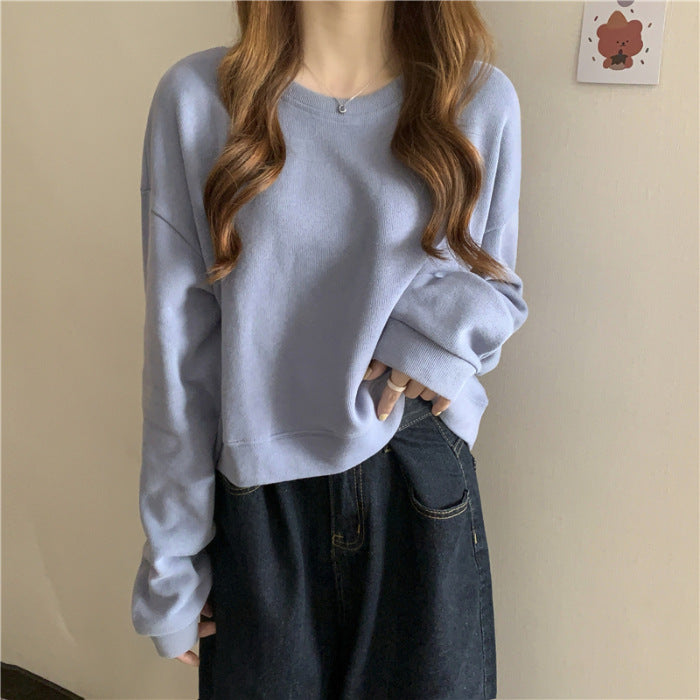 Kvinder casual cropped sweater lavet af blødt bomuldsblandingsmateriale med stilfuld rund halsudskæring Skovae