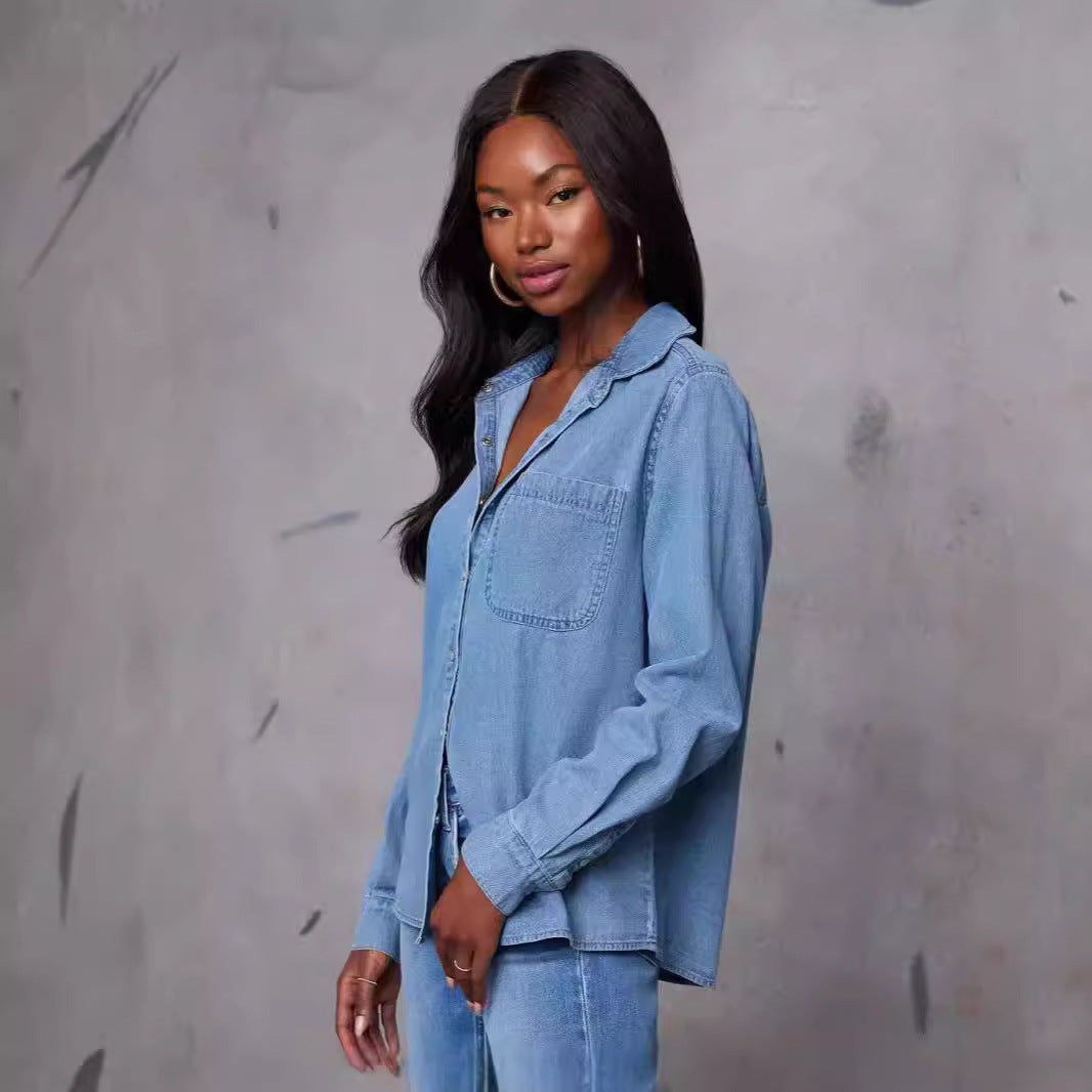 Kvinders denimskjorte med praktisk brystlomme og fashionable detaljer Stilla