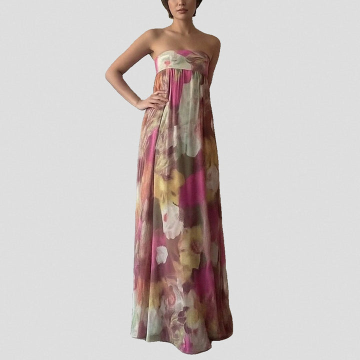 Kvinders Lange Strandkjole med Off-Shoulder Design og Blomster Mønster Stilla