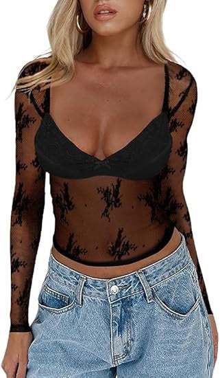 Dame Gennemsigtig Spidsbluse med elegante detaljer Skovae
