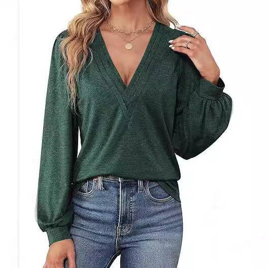 Damer Elegante V-Udskæring Top med Puffærmer Stilla