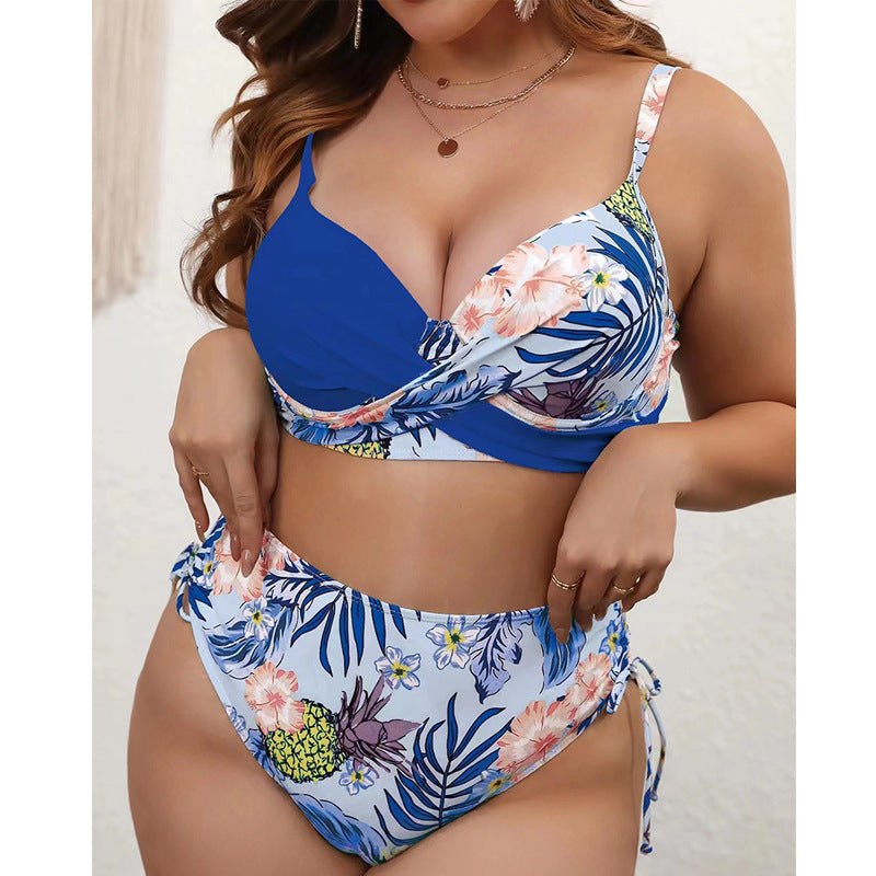 Dame Højtaljeret Bikini-Sæt med blomstret Wrap-Top Skovae
