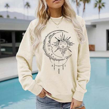 Kvinders sweatshirt med kunstnerisk sol- og månedesign Stilla