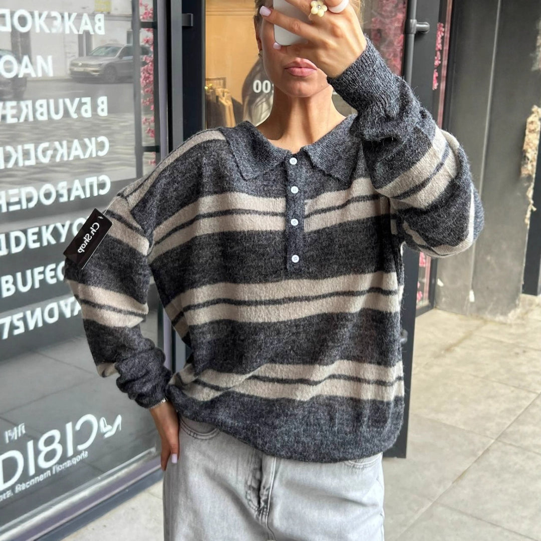 Damer elegant langærmet bluse med knapstolpe og løs pasform Stilla