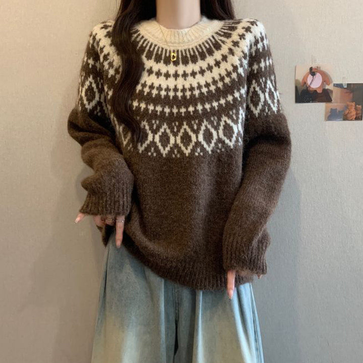 Dame Cozy Knit Sweater med Nordisk Mønster Stilla