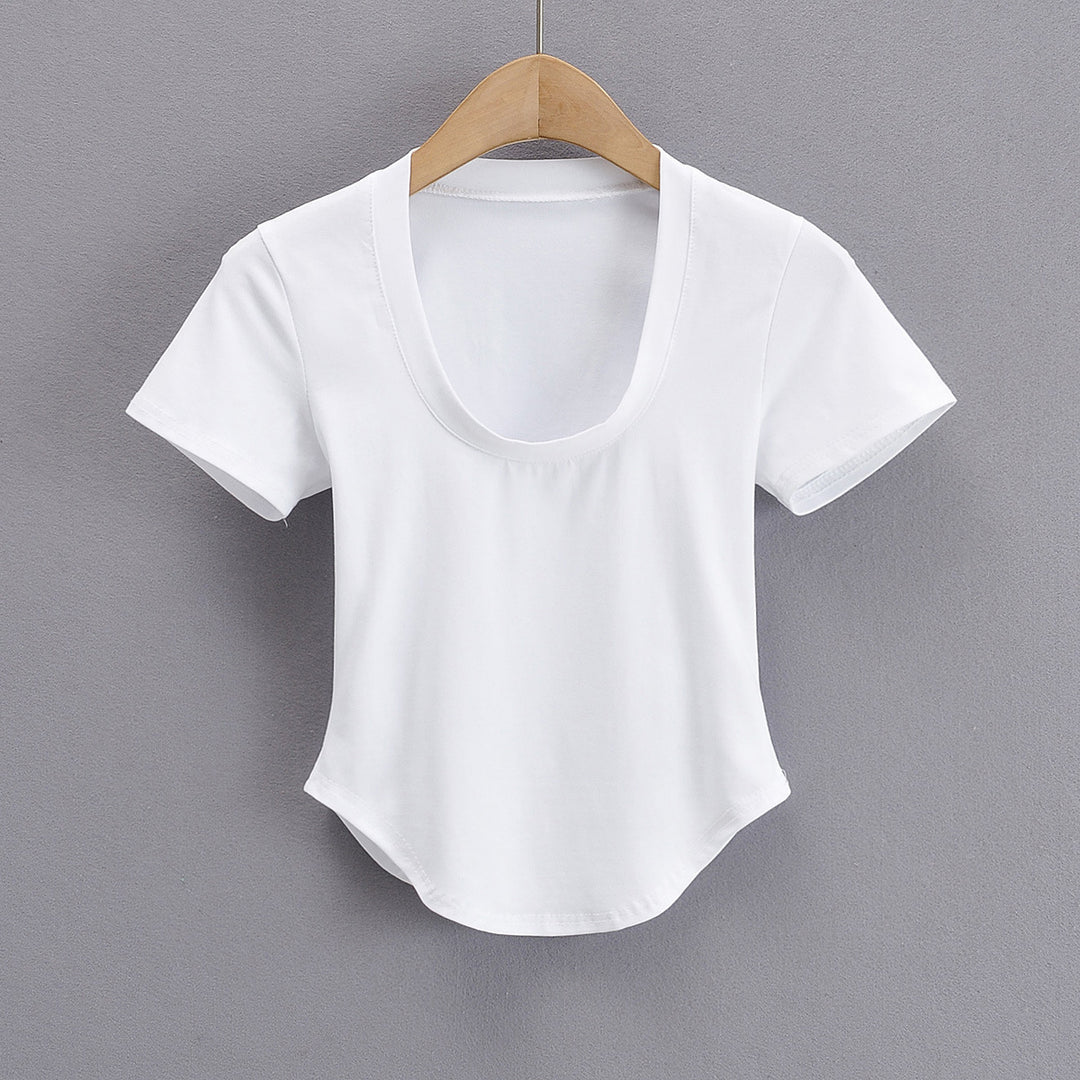 Damer Figurtilpasset Basic T-shirt med rund halsudskæring lavet af højkvalitets bomuldsblanding Stilla