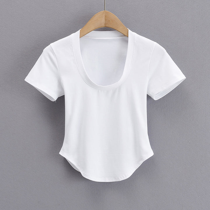 Damer Figurtilpasset Basic T-shirt med rund halsudskæring lavet af højkvalitets bomuldsblanding Stilla
