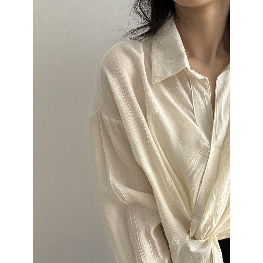 Dame casual bluse med dekorativt knude detaljer og åndbart stof Stilla