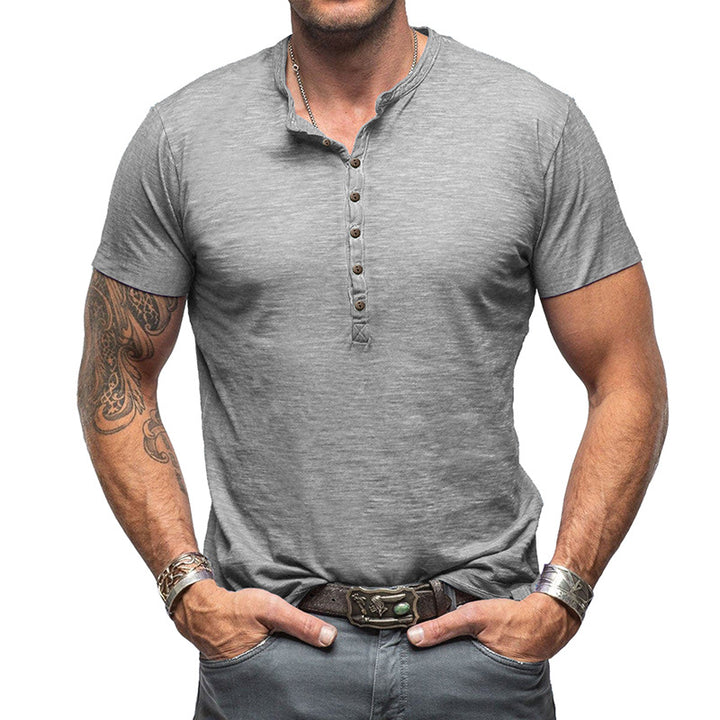 Herrer Henley-T-shirt med moderne snit og knapbar udskæring Stilla