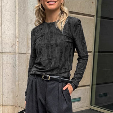 Dame langærmet skjorte med struktureret design Stilla