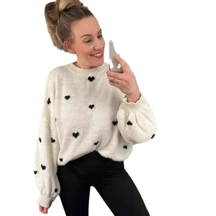 Kvinder hyggelig strik sweater med hjertemotiv og løs pasform Stilla
