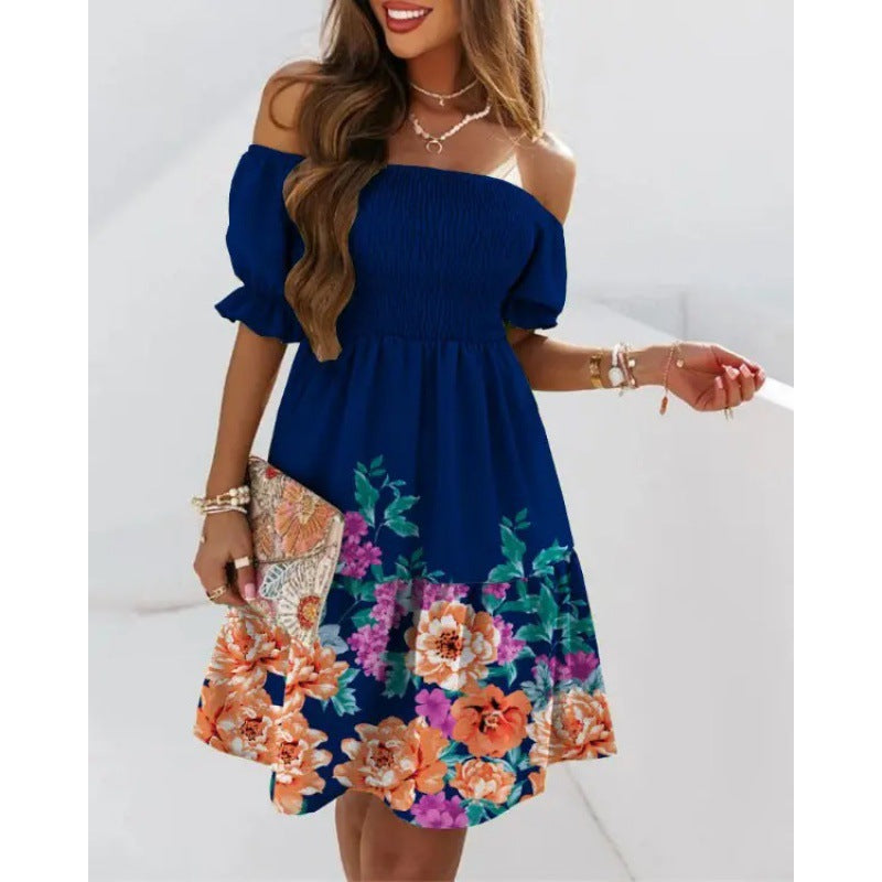 Dame Off-Shoulder Floral Lagdelt Kjole Stilla