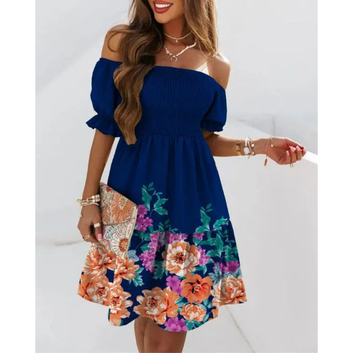 Dame Off-Shoulder Floral Lagdelt Kjole Stilla