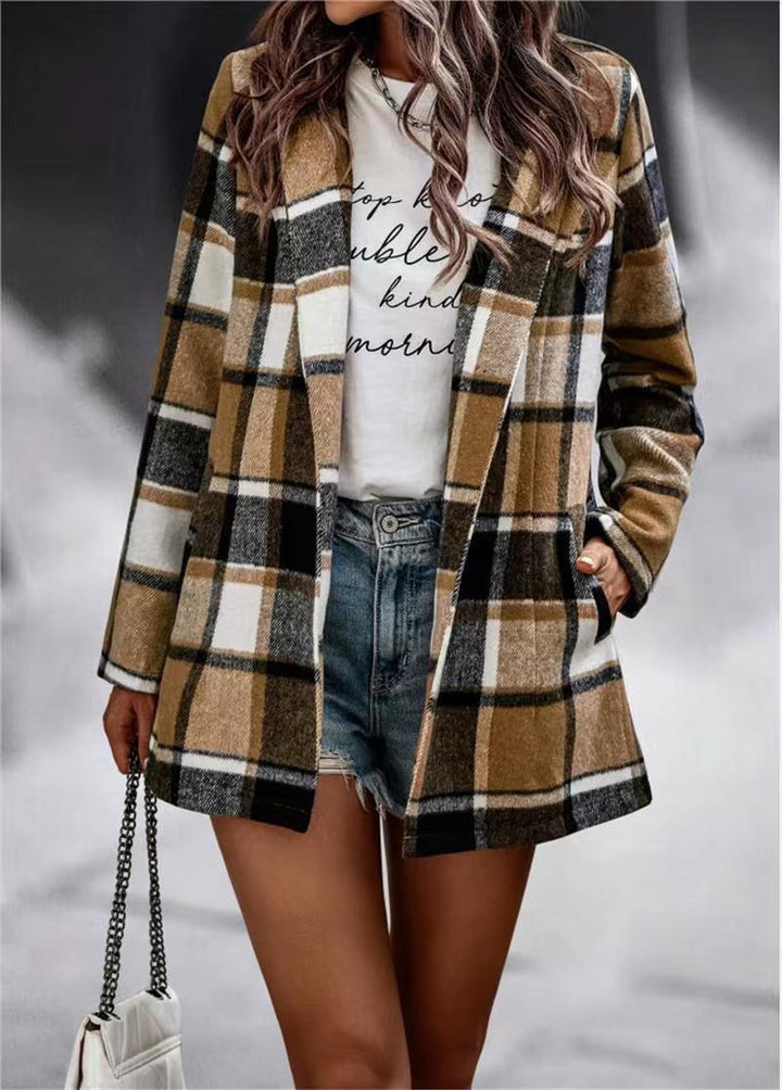 Dame Rutig Uld Blazer Stilla